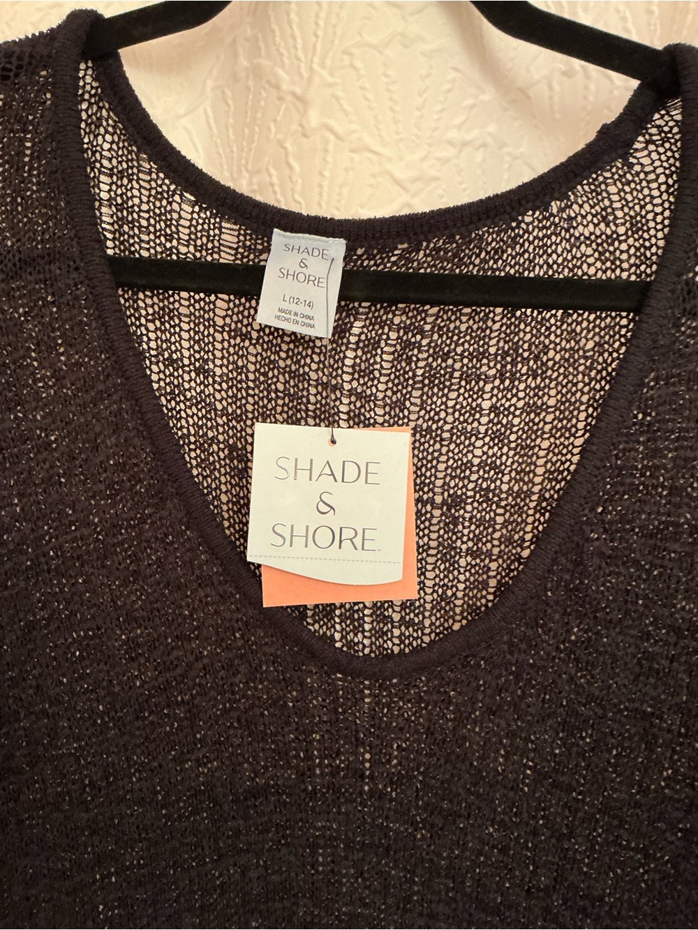 Shade & Shore Women's Black Open-Knit V-Neck Sweater